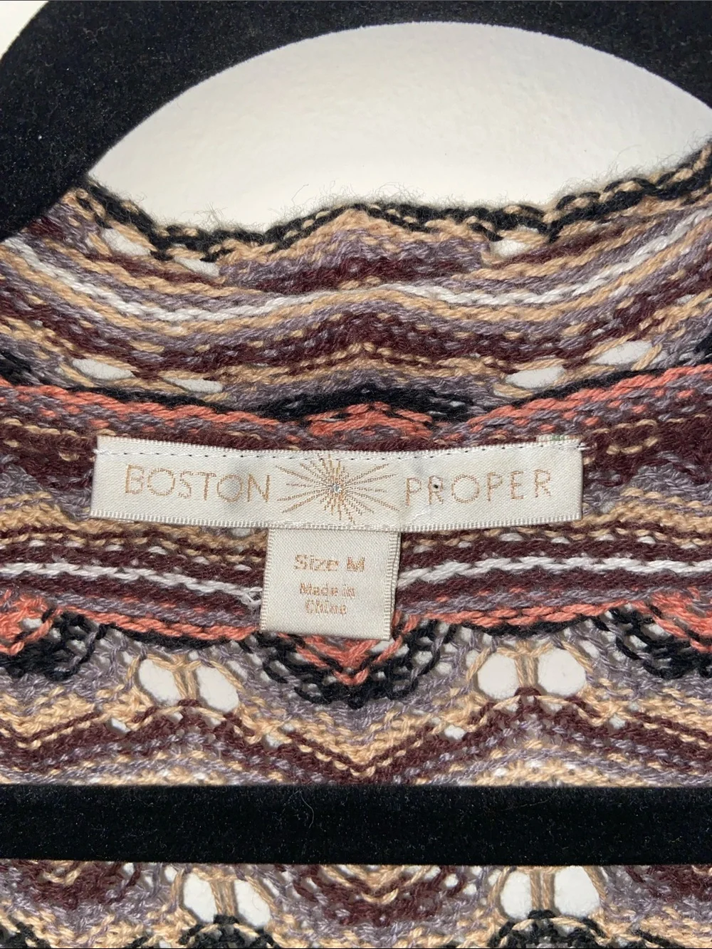 Boston Proper Open Front Wavy ZigZag Open Knit Crochet Lightweight Cardigan 3716